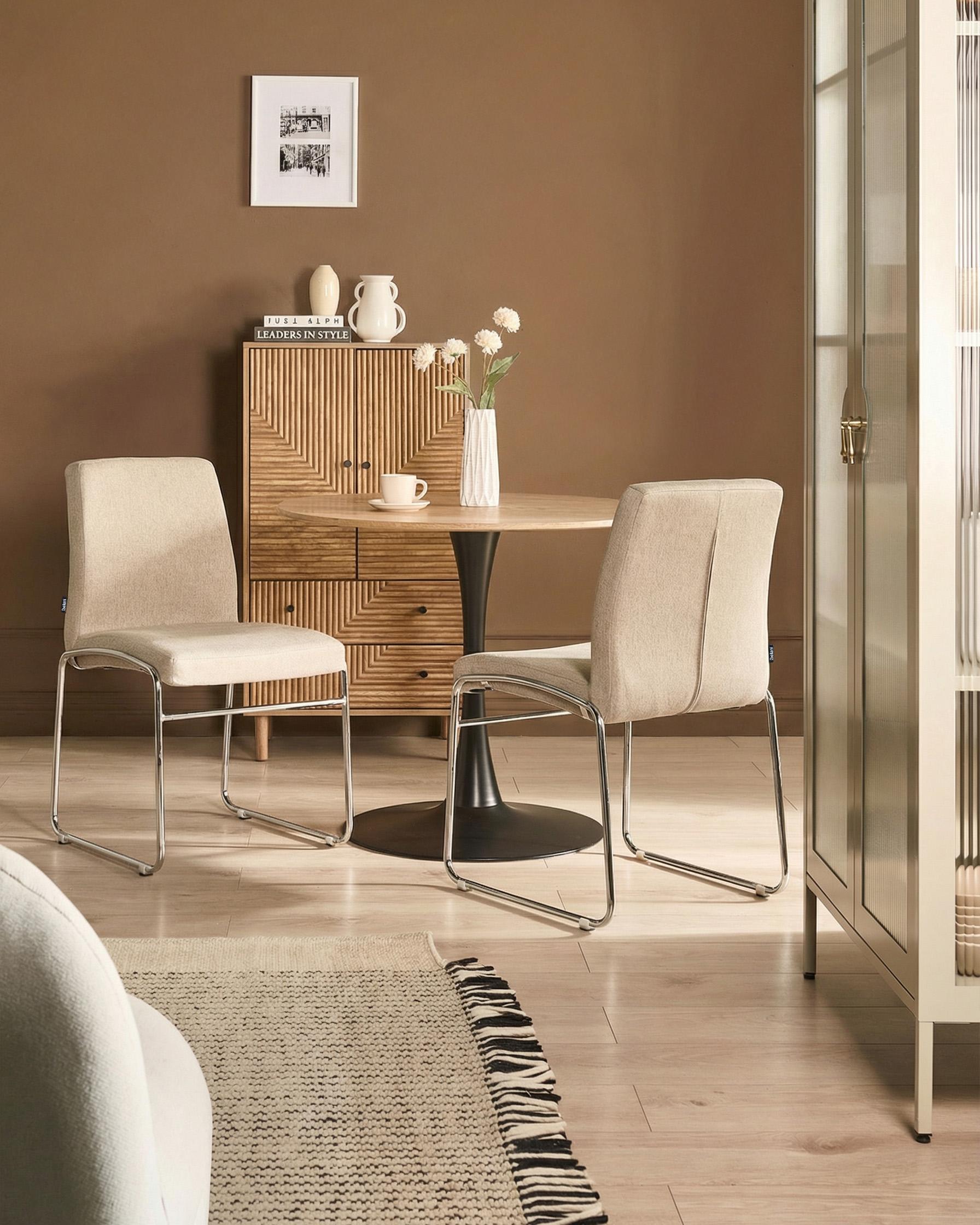 Set van 2 eetkamerstoelen LECCO Stof Beige