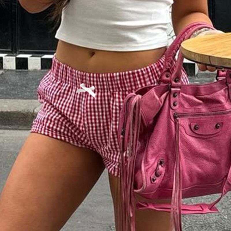 BrickBlack - Mid Rise Plaid Shorts met Strik
