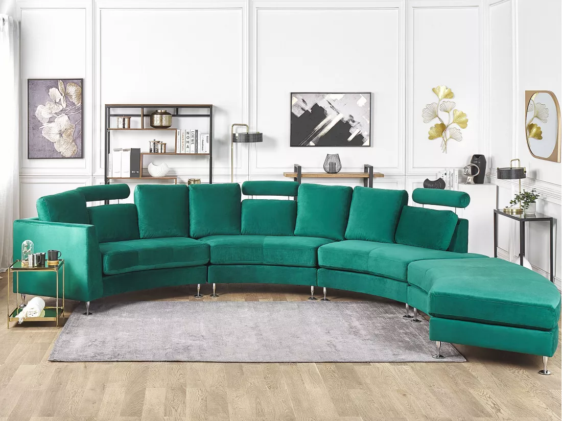Canapé circulaire modulable en velours vert foncé 8 places ROTUNDE