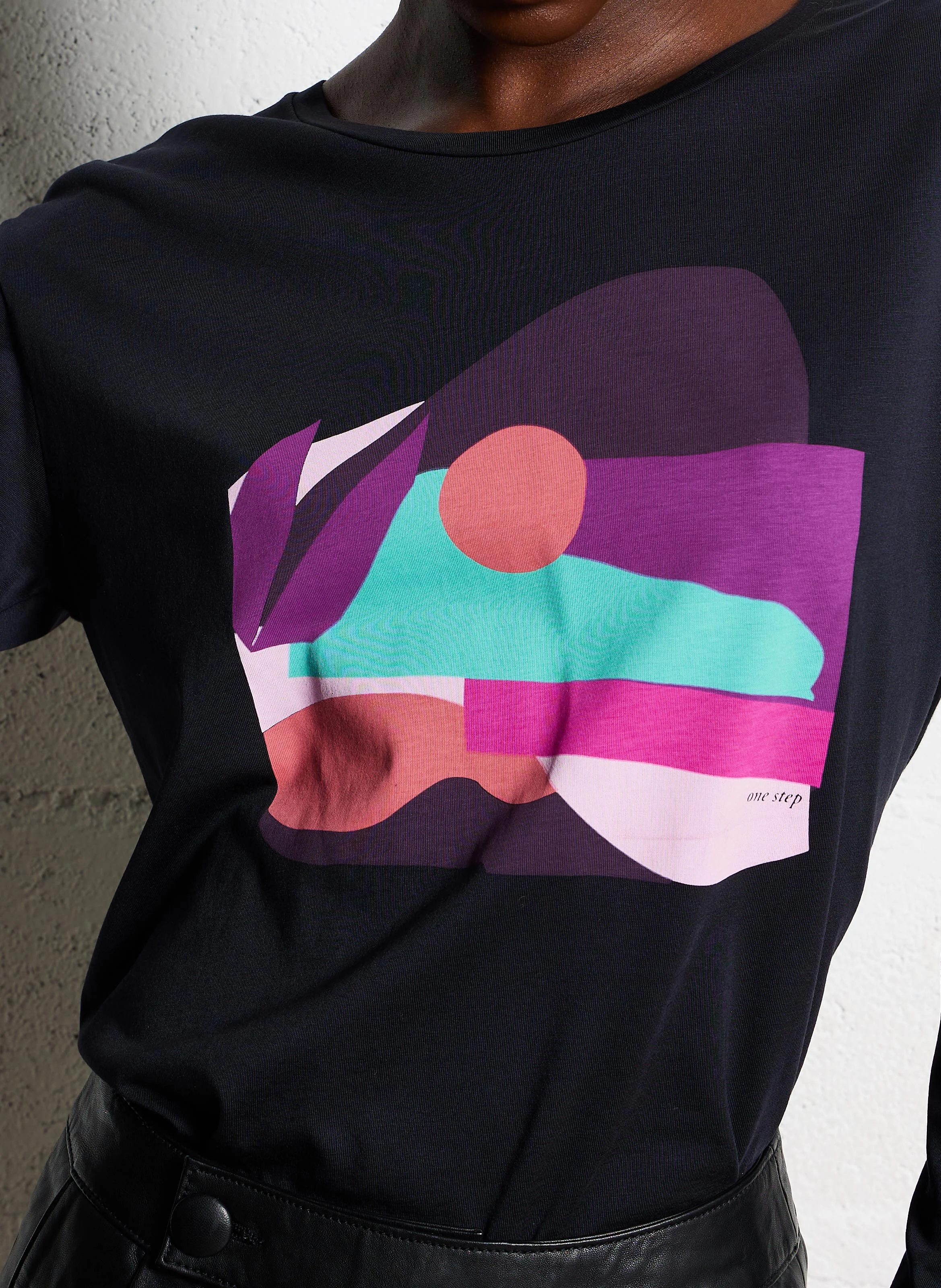 MEZZO - Tee-shirt droit col rond en coton mélangé | Bleu