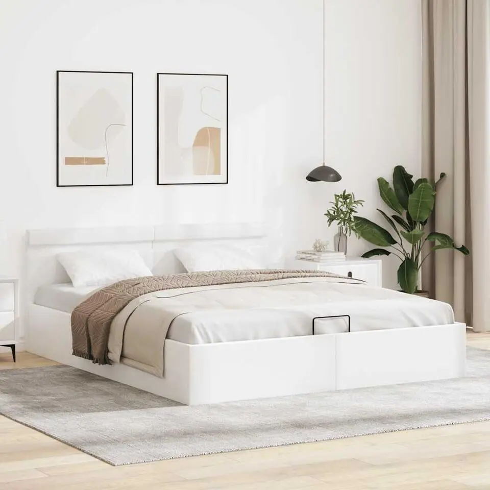 vidaXL - LED bed met opbergruimte - Hydraulisch - Wit - Kunstleer - 180x200 cm