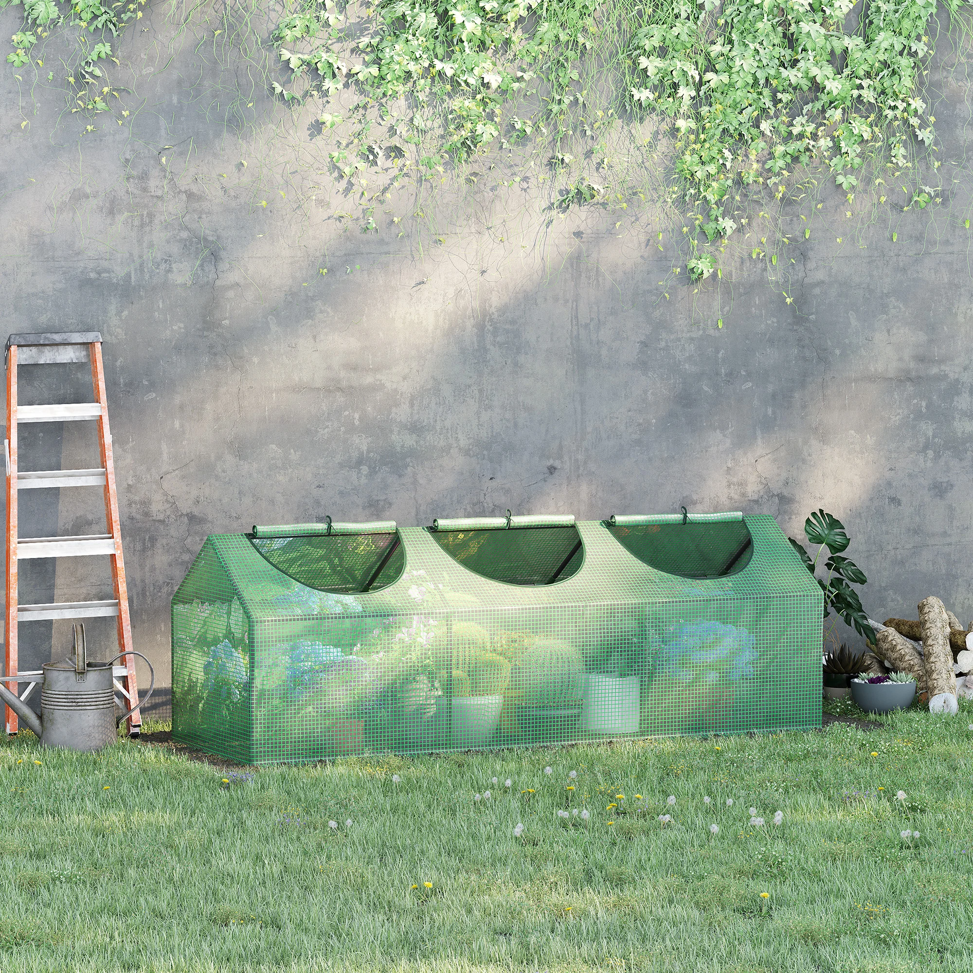 Estufa Outsunny Terrace 180x60x60 cm em aço para jardim com 3 janelas de enrolar, ideal para cultivo de plantas, vegetais, flores e muito mais.