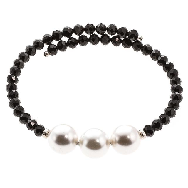 Wickel-Armband, 3 Muschelkernperlen, Black Spinell, ca. 20 ct.