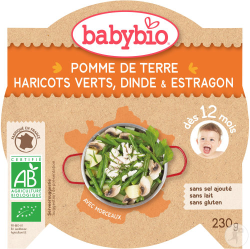 Babybio Mon P'tit Plat Pommes De Terre, Haricots Verts Et Viande De Dinde À L'Estragon 230g (50161)
