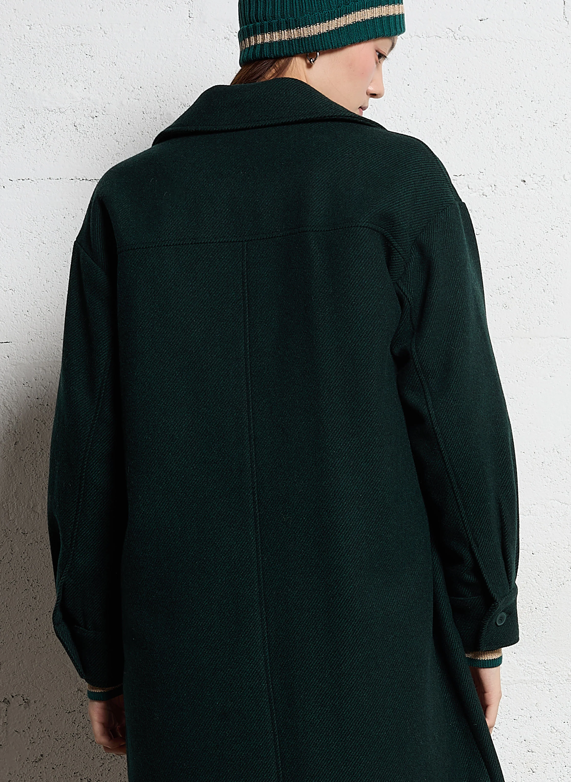 Manteau col tailleur en laine mélangée | Vert