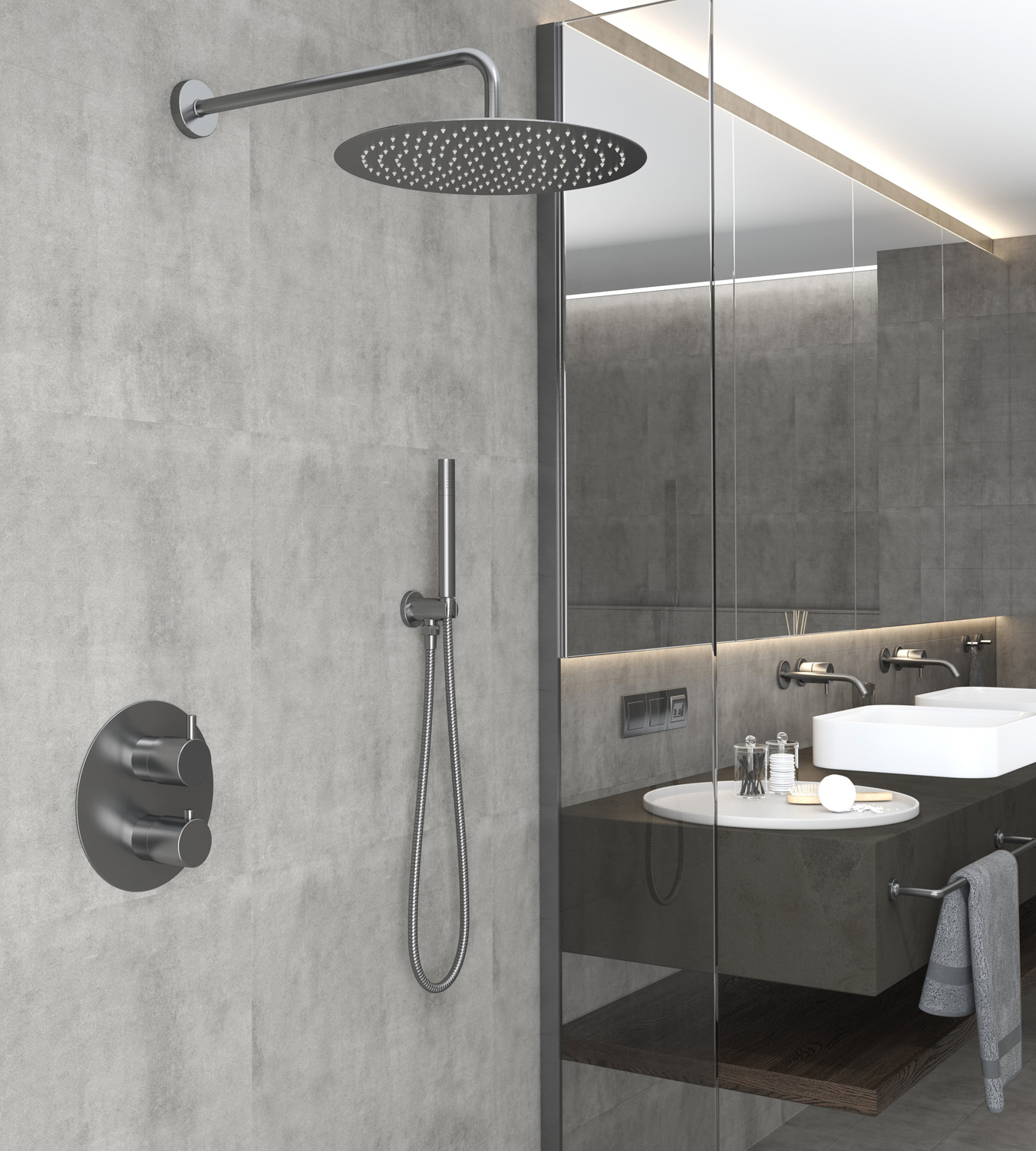 Saniclear Iron inbouw regendouche rond met 30cm hoofddouche en muurarm verouderd ijzer - gunmetal