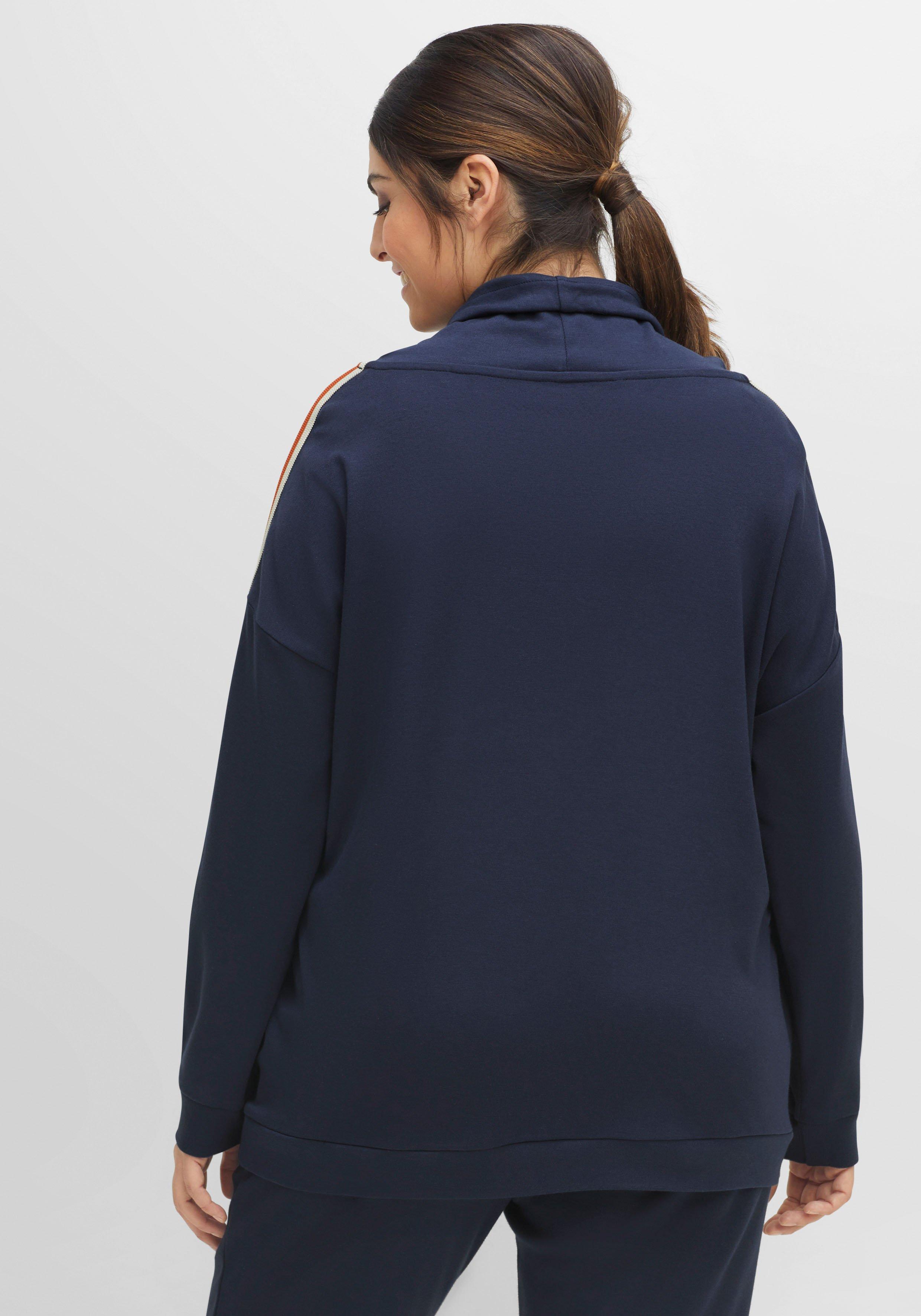 Relax-Sweatshirt mit Schalkragen und Kontraststreifen