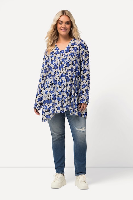 Bluse, bedruckt, A-Linie, Carree-Ausschnitt, Langarm