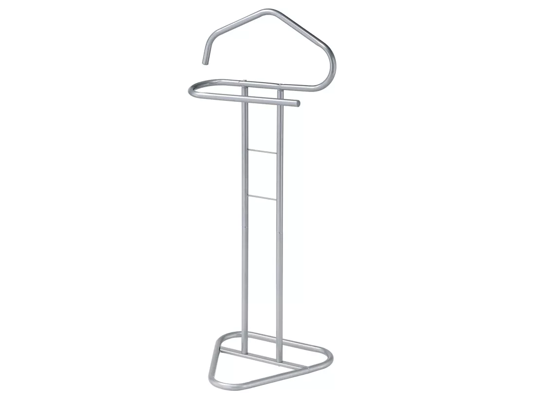 Valet de chambre valet de nuit CAMILO chevalet de nuit avec cintre pour veste et portant pour pantalons, en métal laqué gris clair