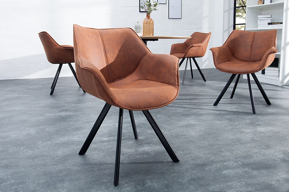 riess-ambiente Stuhl THE DUTCH RETRO - antik braun mit Armlehne Metallbeine Microfaser pflegeleicht