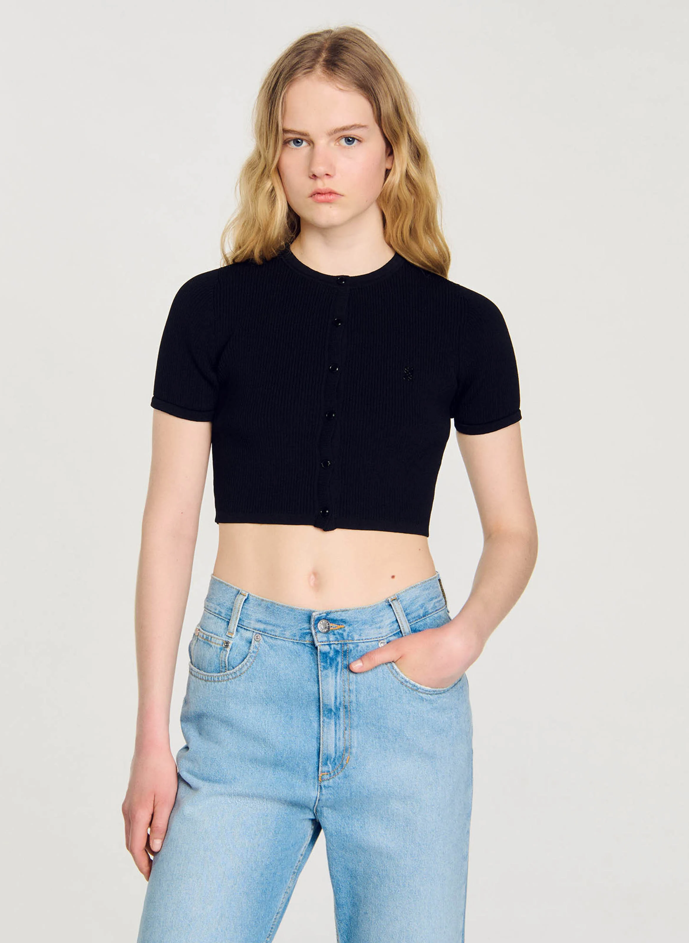 Cardigan court col rond| Noir