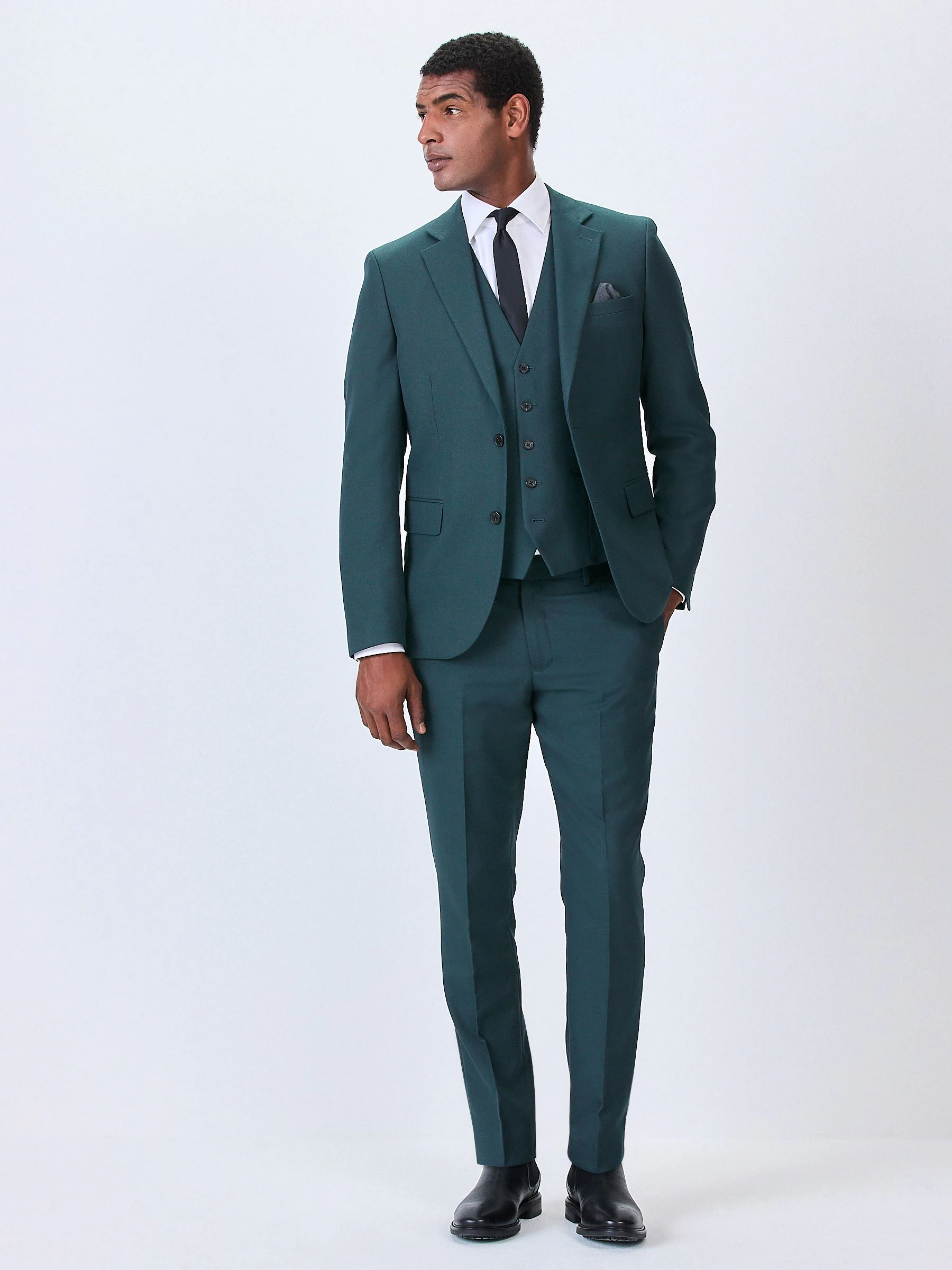 Blauwgroen - Slim Fit - Kostuum met textuur: broek