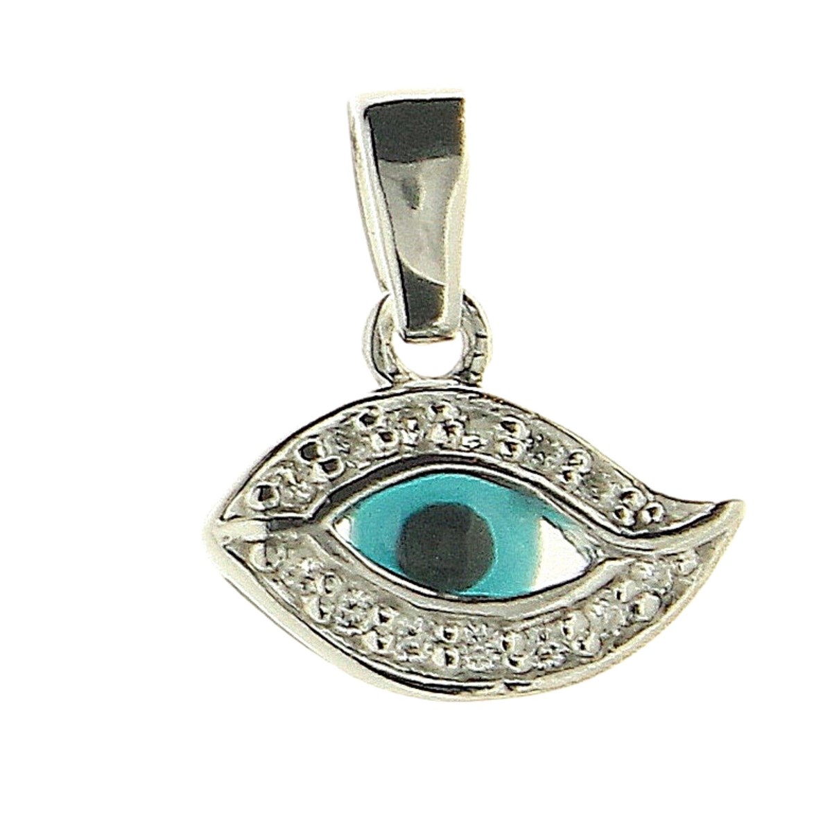 Pendentif oeil bleu porte bonheur mauvais sort en argent + chaine