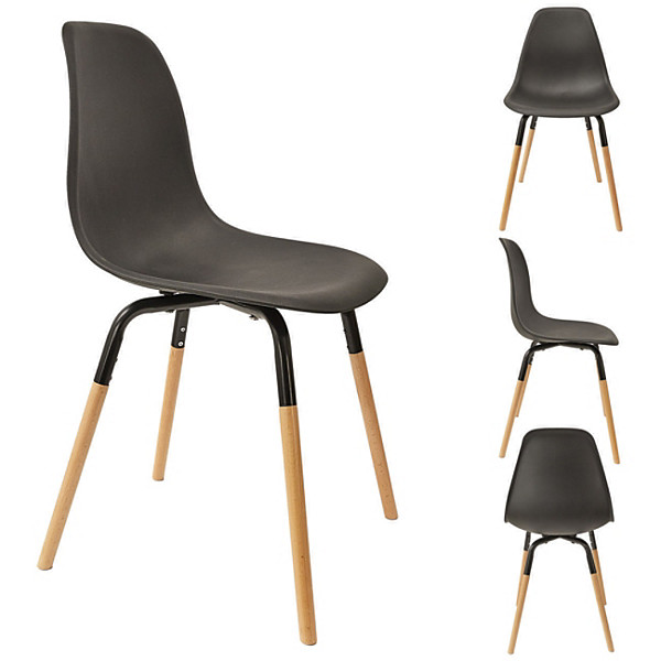 Chaise coque Greta en polypropylène - Noir / Pieds bois brut ( lot de 4 )