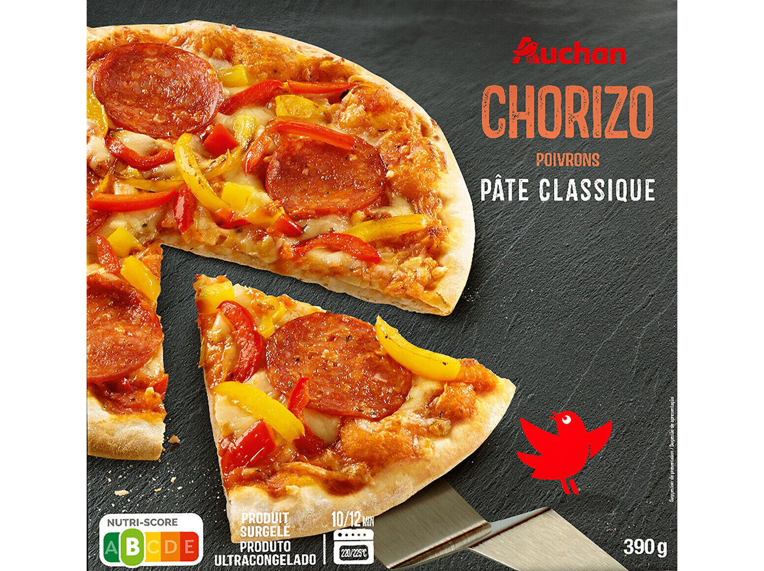 PIZZA AUCHAN MASSA CLÁSSICA CHOURIÇO 390G