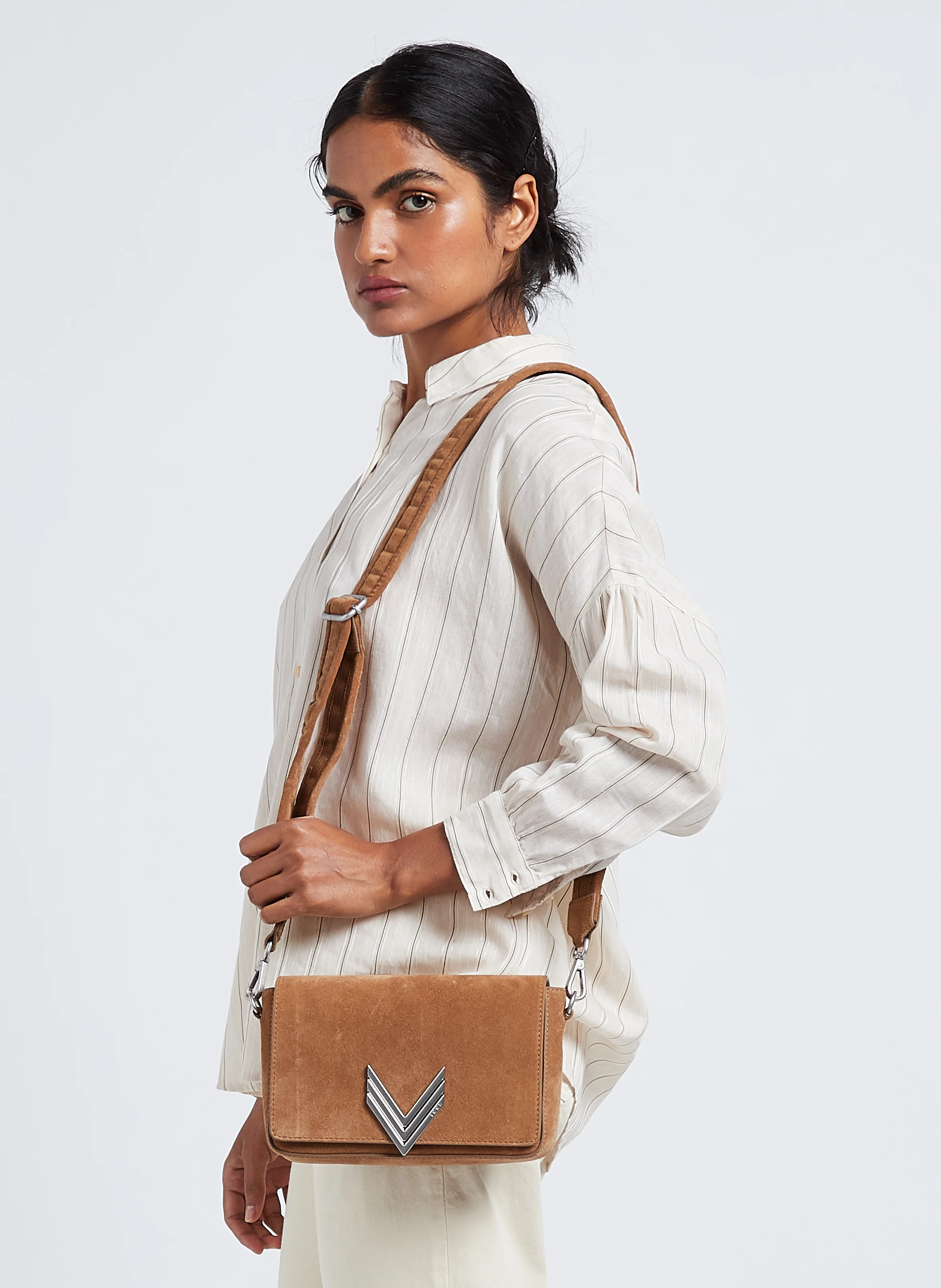 Sac bandoulière matelassé en cuir| Marron