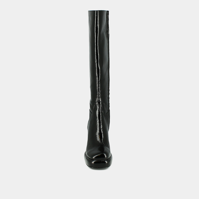 Bottes à talons et plateformes  en cuir brillant noir