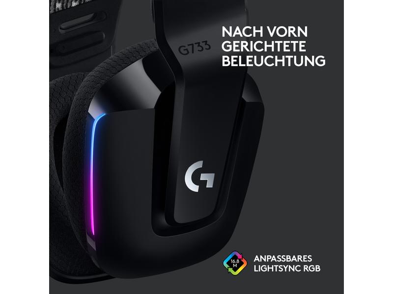 Logitech Headset G733 Lightspeed Schwarz Wireless-Gaming-Headset mit DTS 7.1 Surround-Sound und RGB Beleuchtung