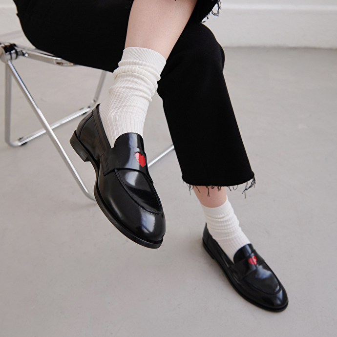 Mocassins à bouts ronds  en cuir glacé noir
