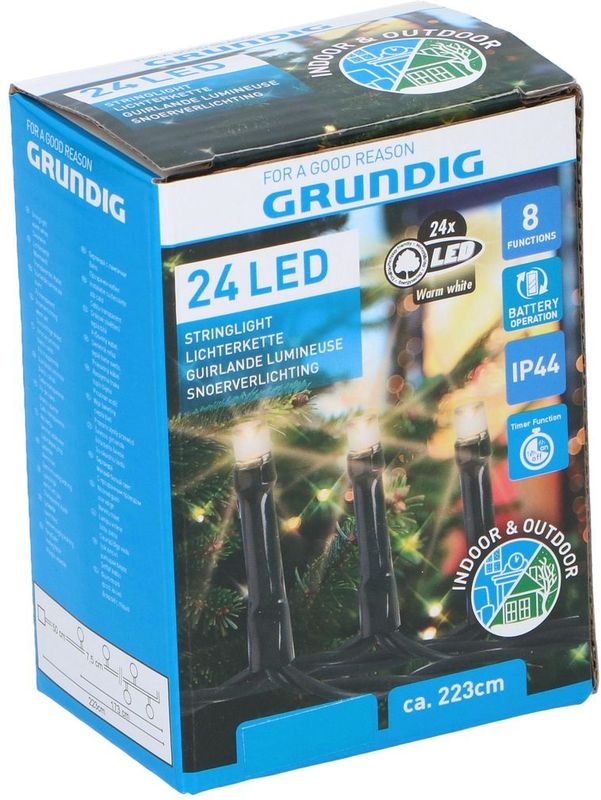 Grundig - Kerstverlichting - 24 LED - Warm Wit - 223 cm - 8 Standen - met Timer