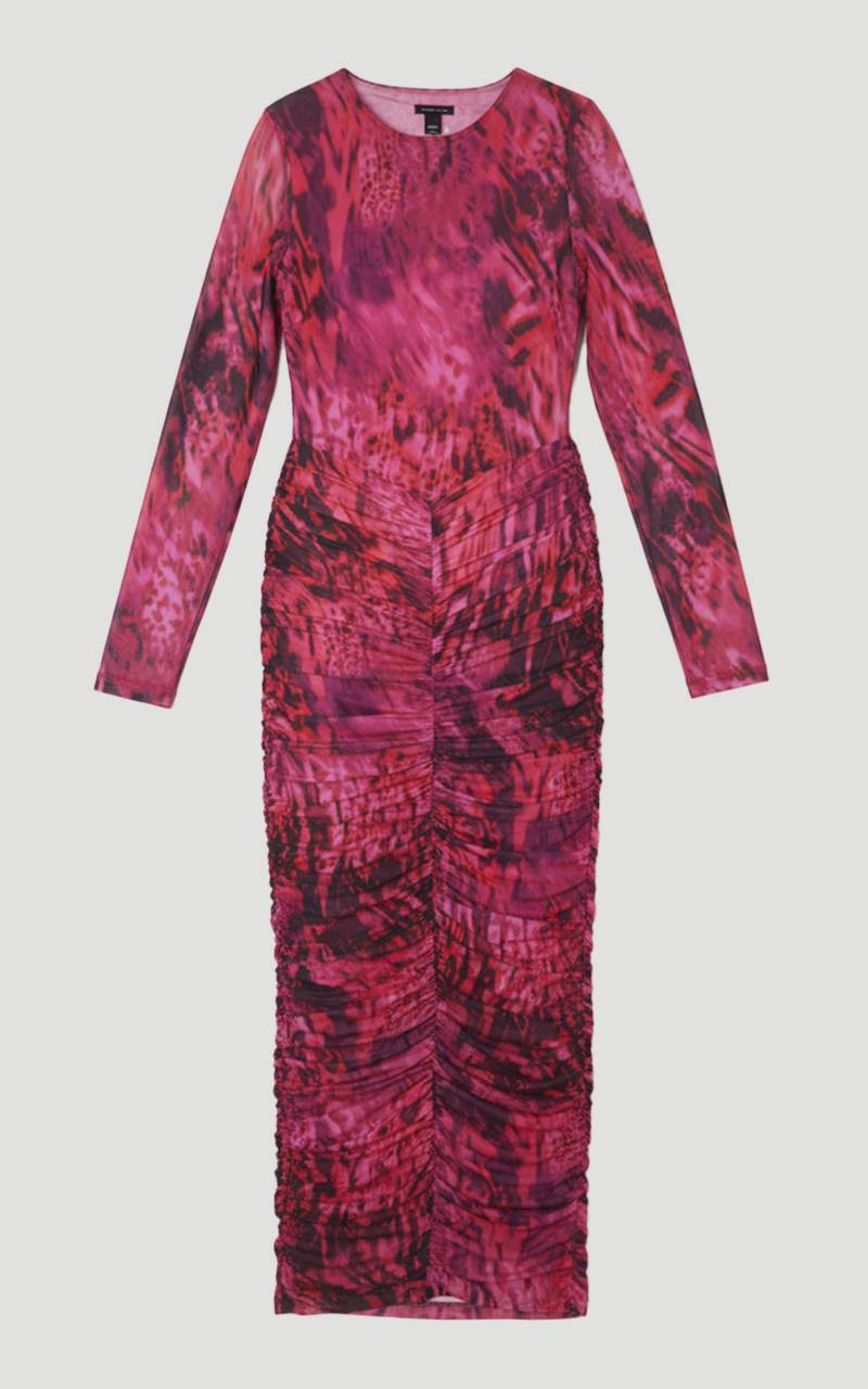 KarenMillen Robe Longue en Maille Froncée à Imprimé Animalier