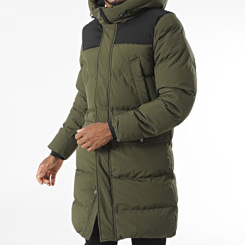 Doudoune Capuche Longue Vert Kaki Noir