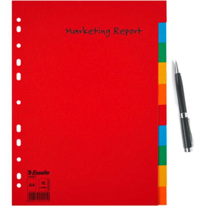 Intercalaire A4 carte colorée Esselte 10 onglets neutres multicolores - 1 jeu