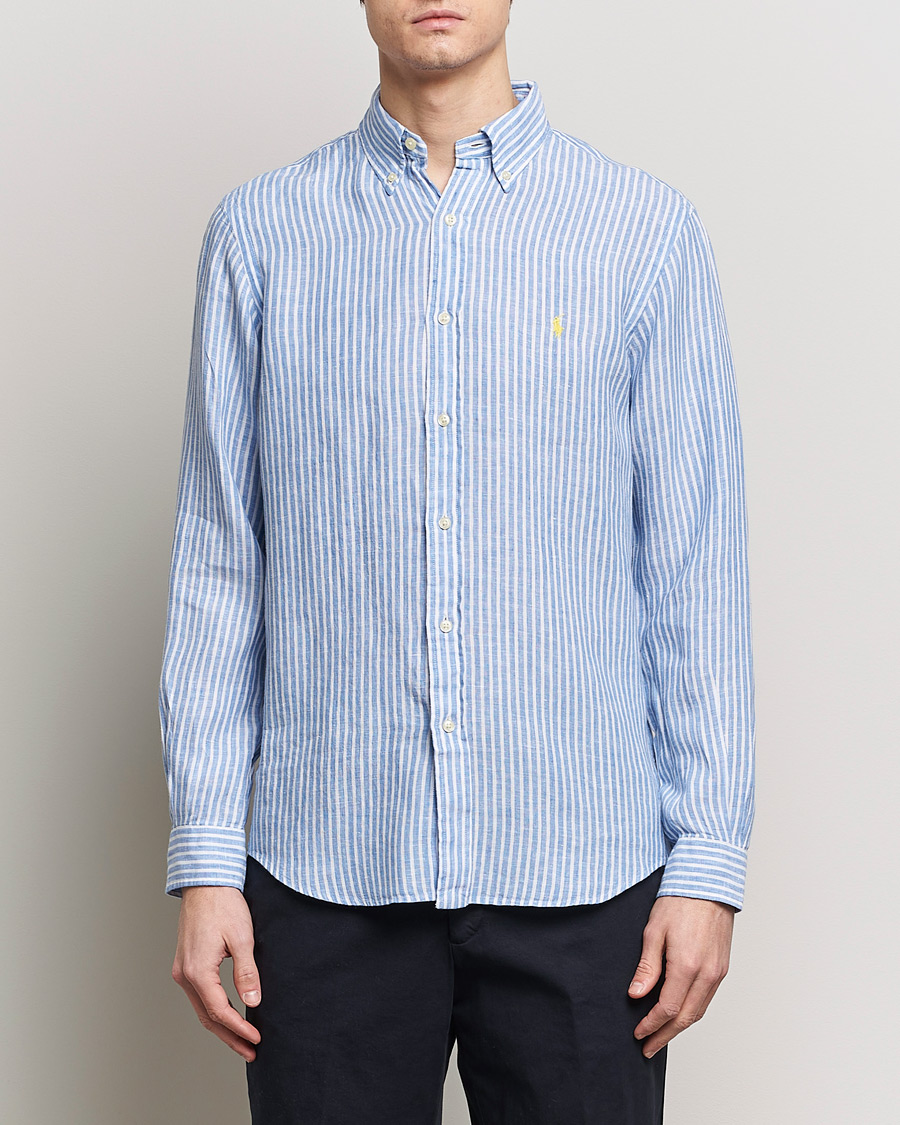 Polo Ralph Lauren Custom Fit Striped Linen Shirt Blue/White