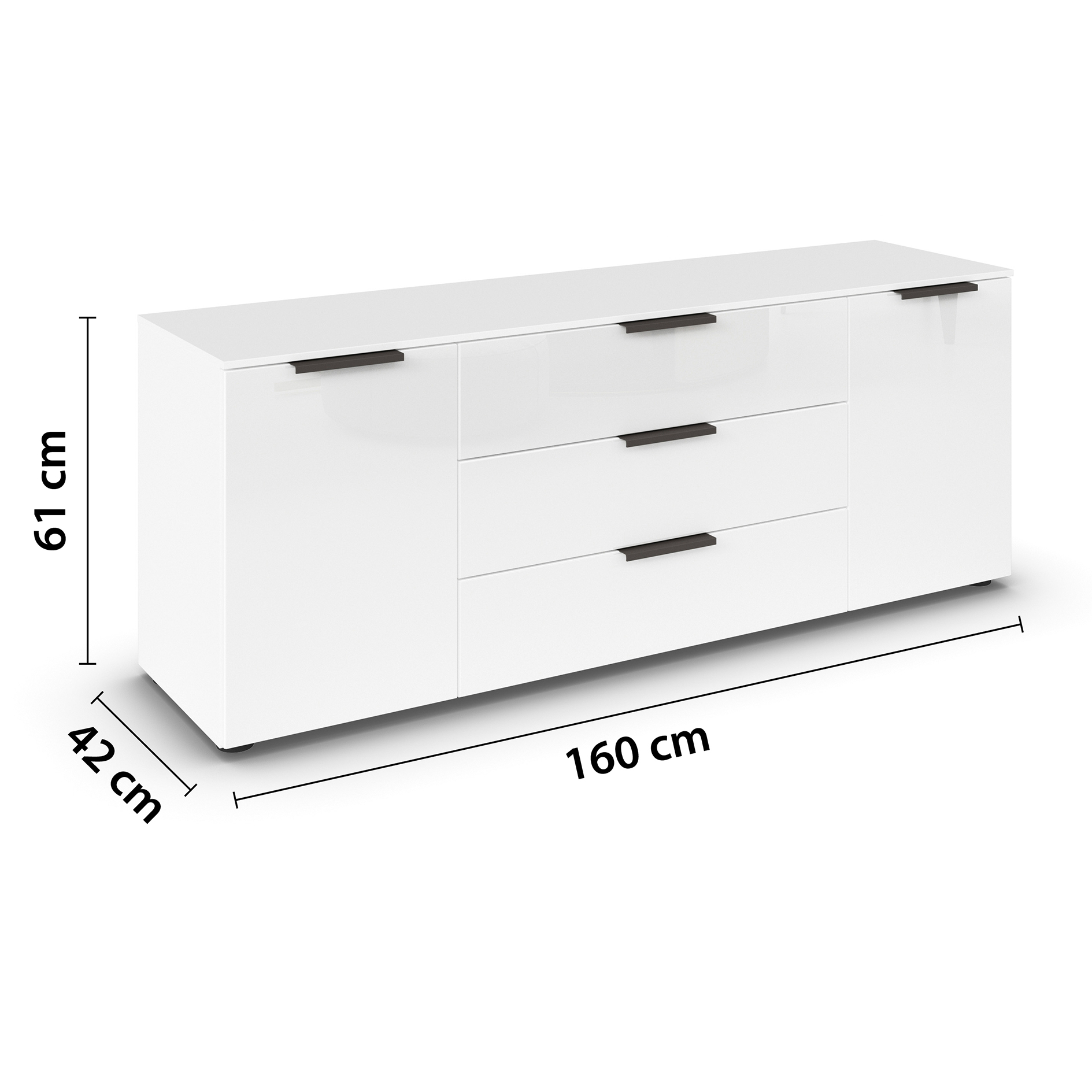 Lowboard - Alpinweiß - Glasfront - 160 cm