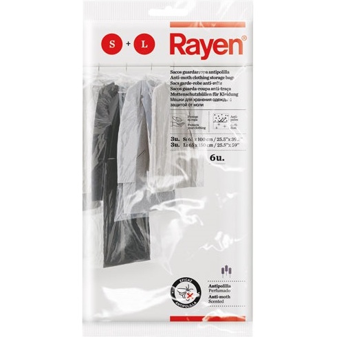 Housse vêtements - anti-mites - taille S et L - transparente - lot de 6 ass