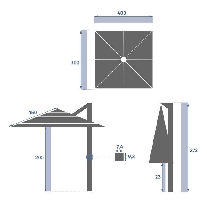 Parasol déporté rectangulaire inclinable MELHIA Anthracite