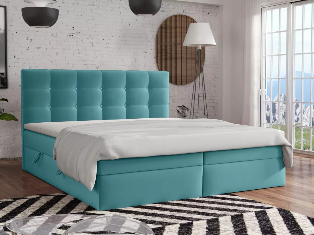 LIT BOXSPRING avec surmatelas Elegante 180x200 cm, turquoise