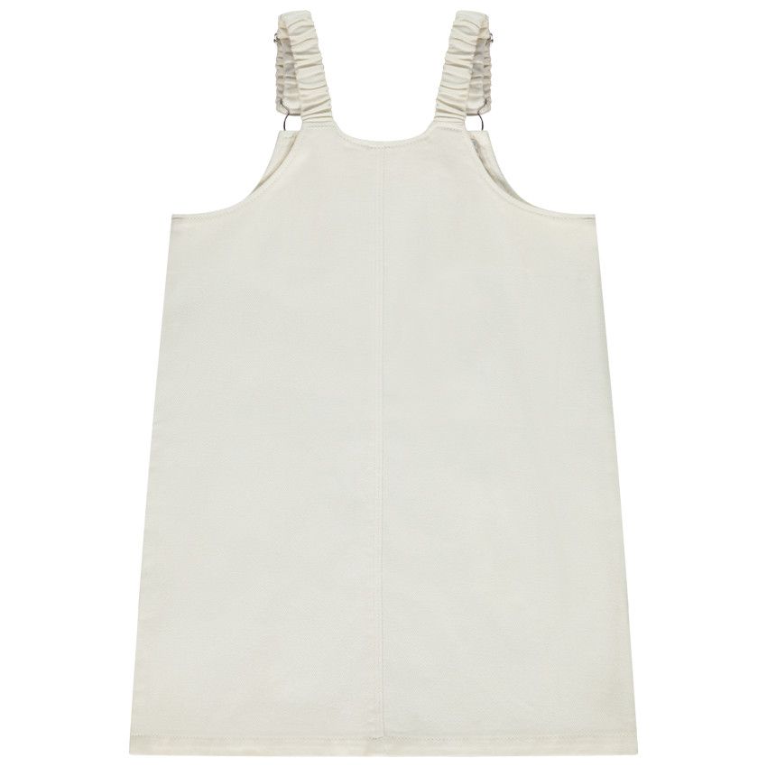 Robe salopette avec motifs surpiqués pour fille - Ecru