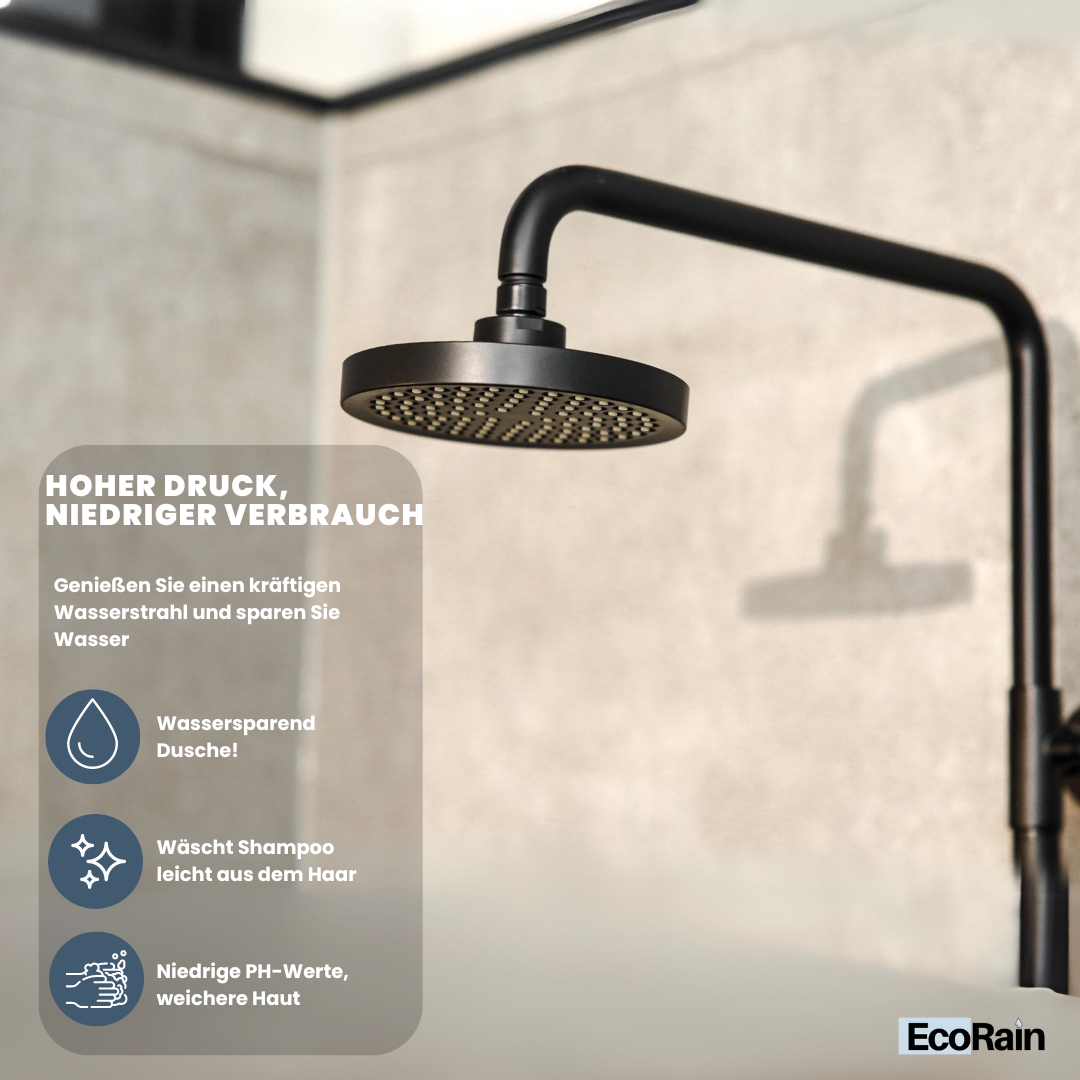 EcoRain Waterbesparende Regendouchekop Josh 15 cm Rond Zwart - 30% Waterbesparende Douchekop - Waterbesparende Douchekop - Moderne Universele Regendouchekop - Grote Anti-verbrandingsdouchekop