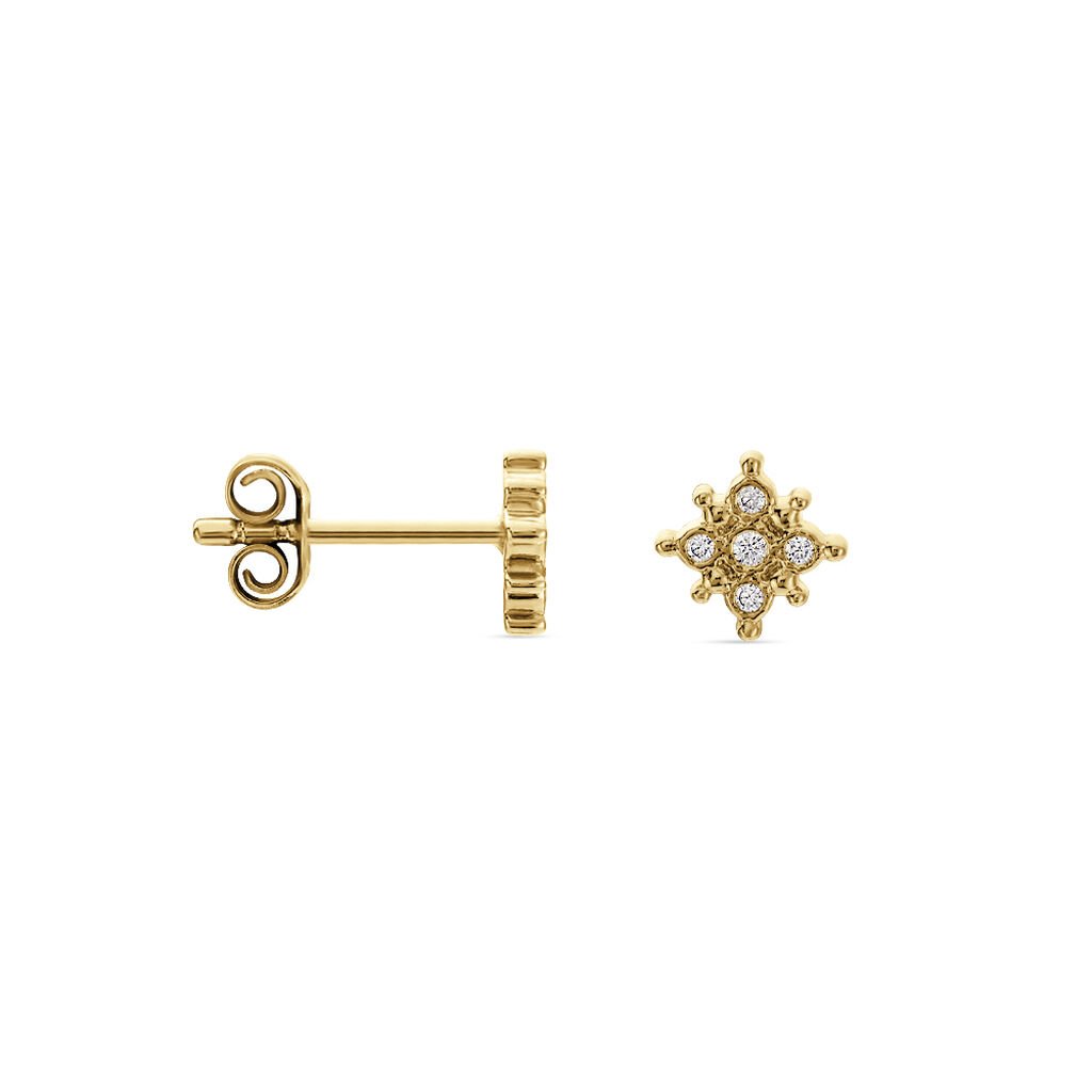 Boucles D'oreilles Puces Esperanta Plaqué Or Jaune Oxyde De Zirconium