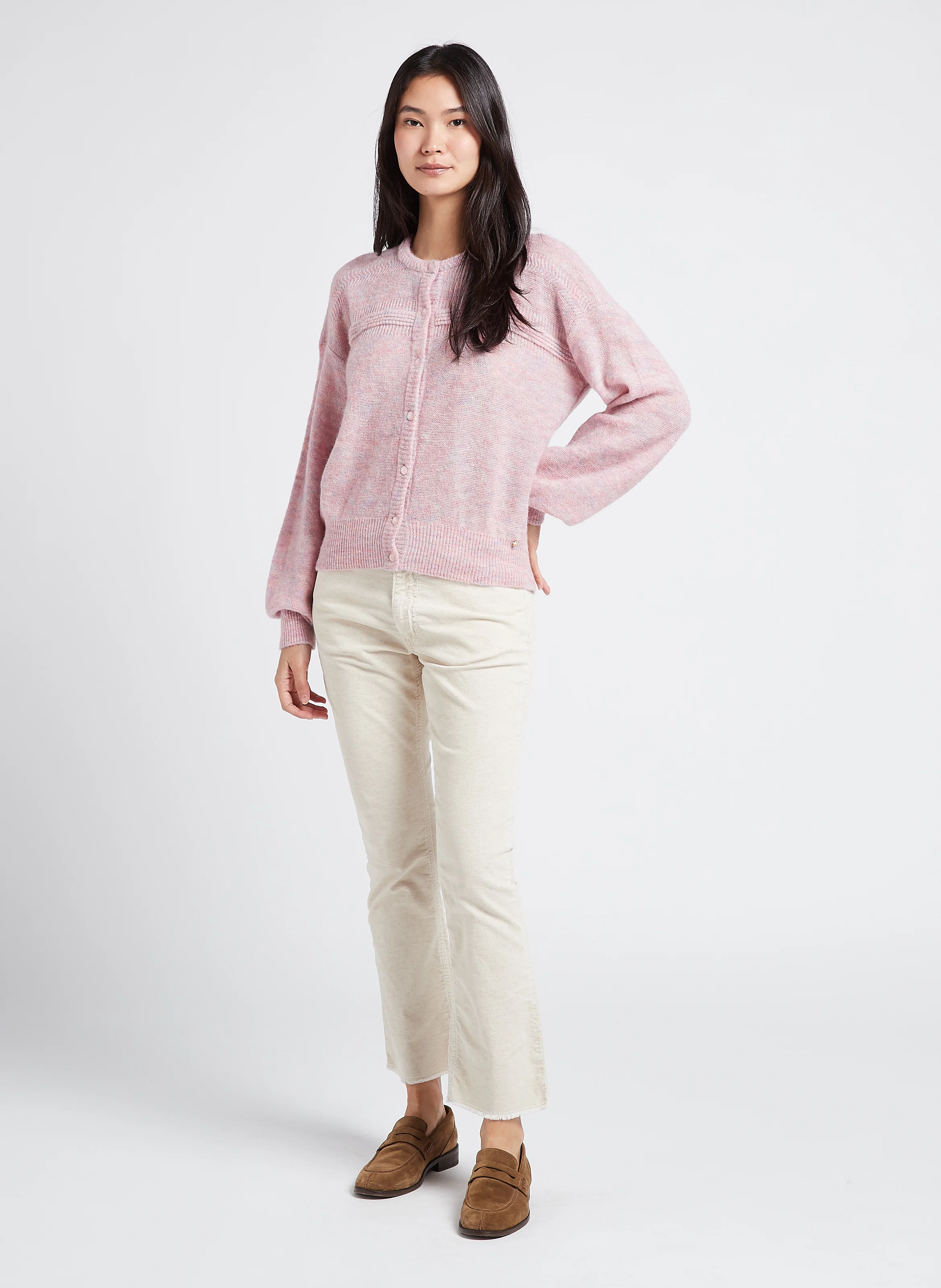 CARA - Jean bootcut cropped en coton mélangé | Blanc