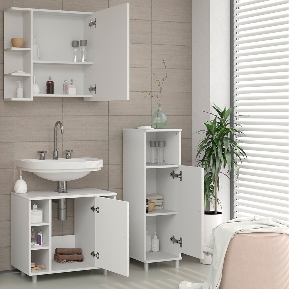 Vicco Badmöbel Set Fynn Badezimmer Spiegel Kommode Unterschrank Bad Weiß