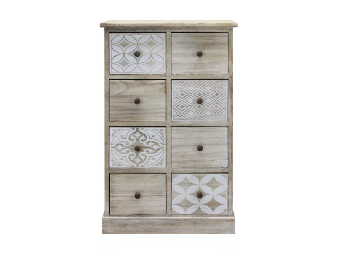 Commode Chiffonier 8 Tiroirs Bois Beige Blanc Entrée 80,5x53,5x25