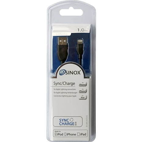 Sinox One Lightning kabel 1 meter - sort