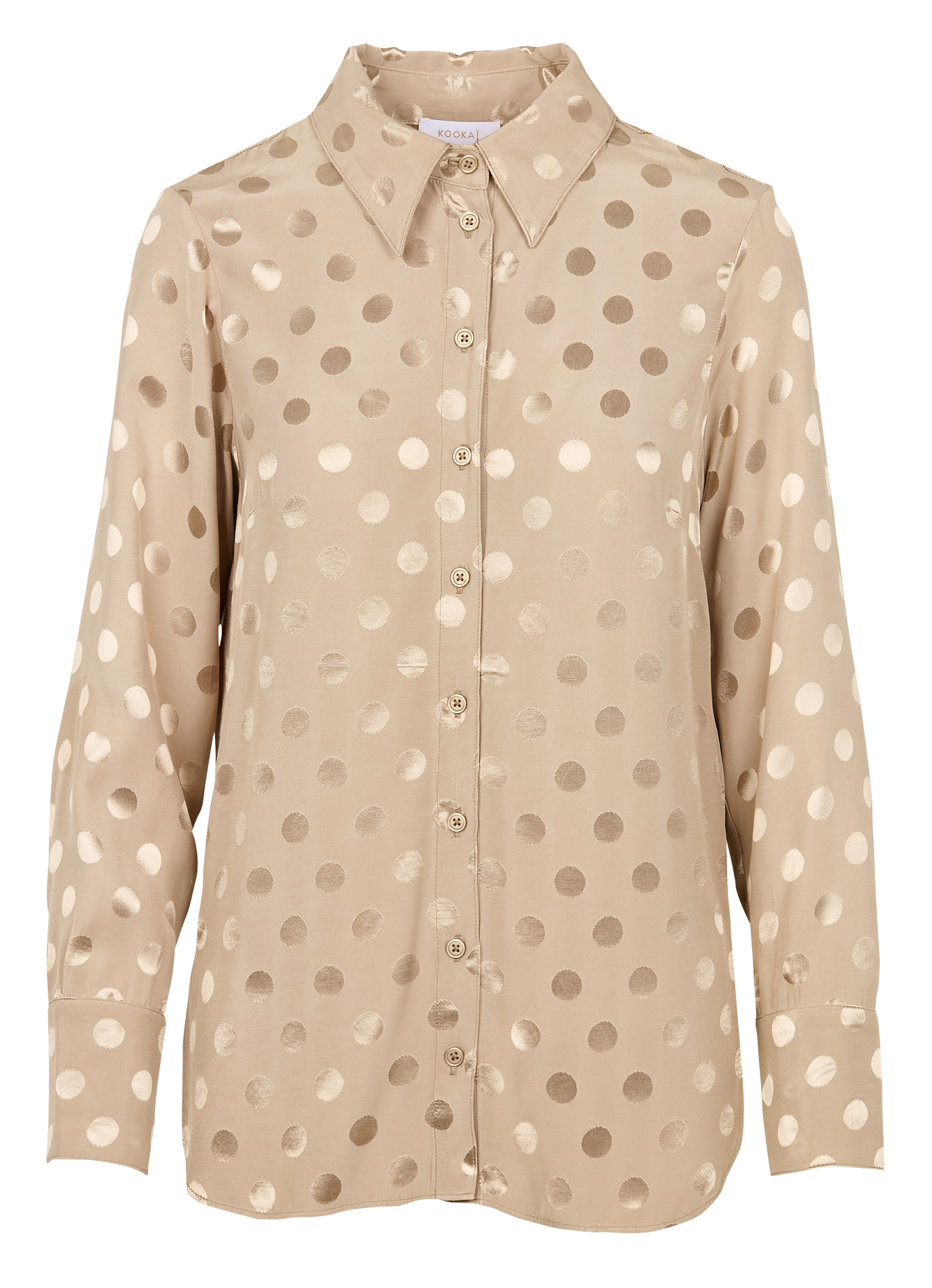 BELLA - Chemise col classique à motif pois brillants| Beige