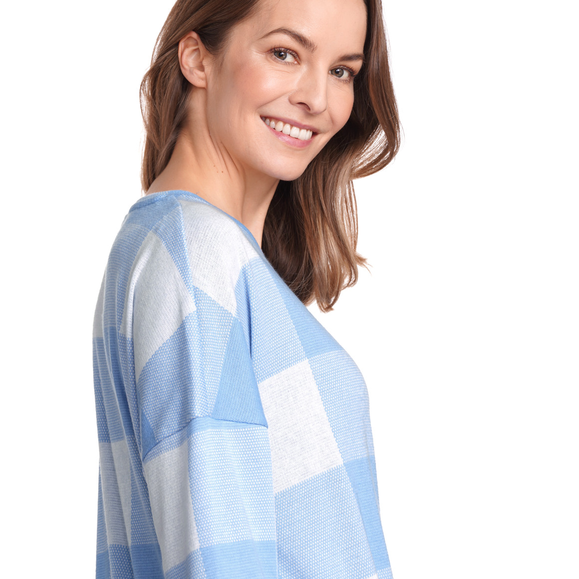 Damen Shirt mit 3/4-Arm hellblau / cremeweiss