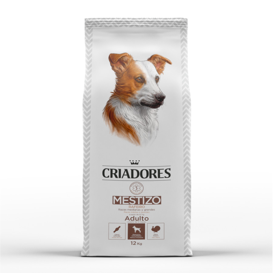 Ração para cães de raça mista com peru, ideal para cães de porte médio.