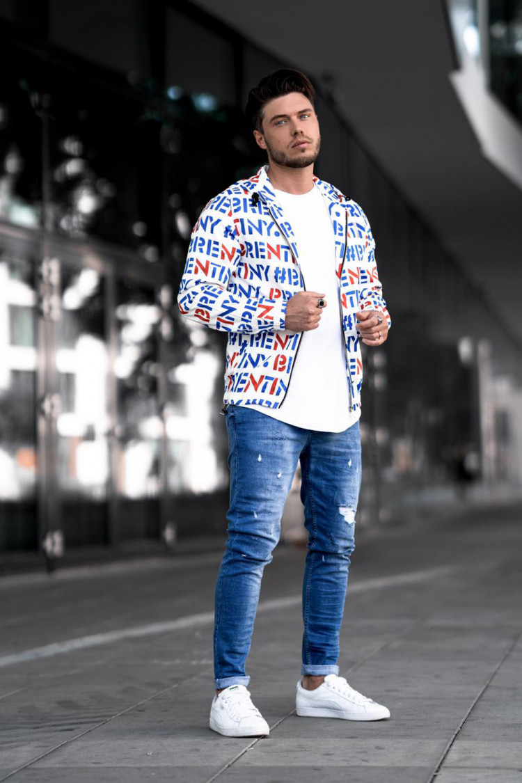 Veste blanche imprimé Brentiny bleu/rouge