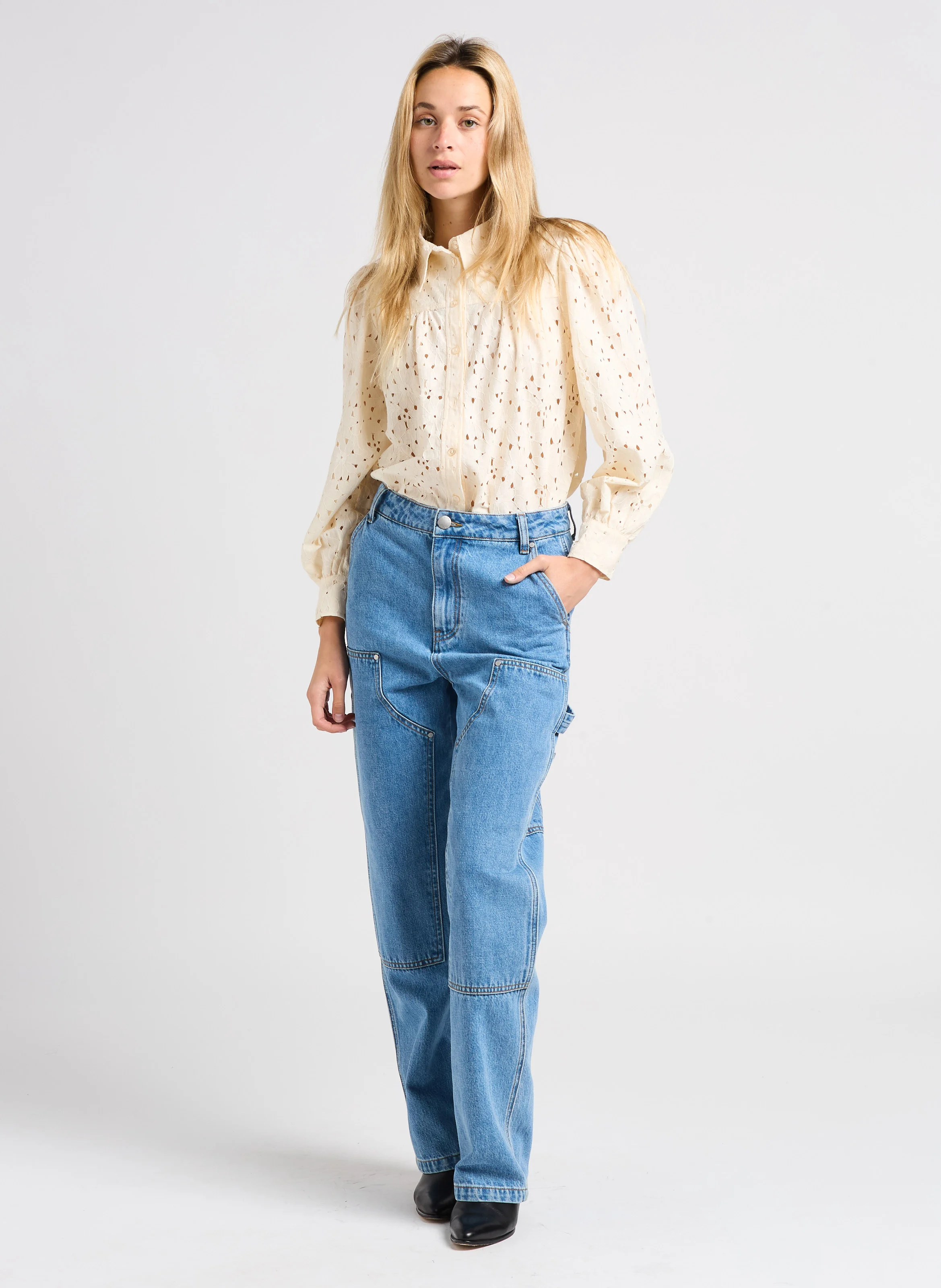 LOVELY - Chemise droite ajourée| Blanc