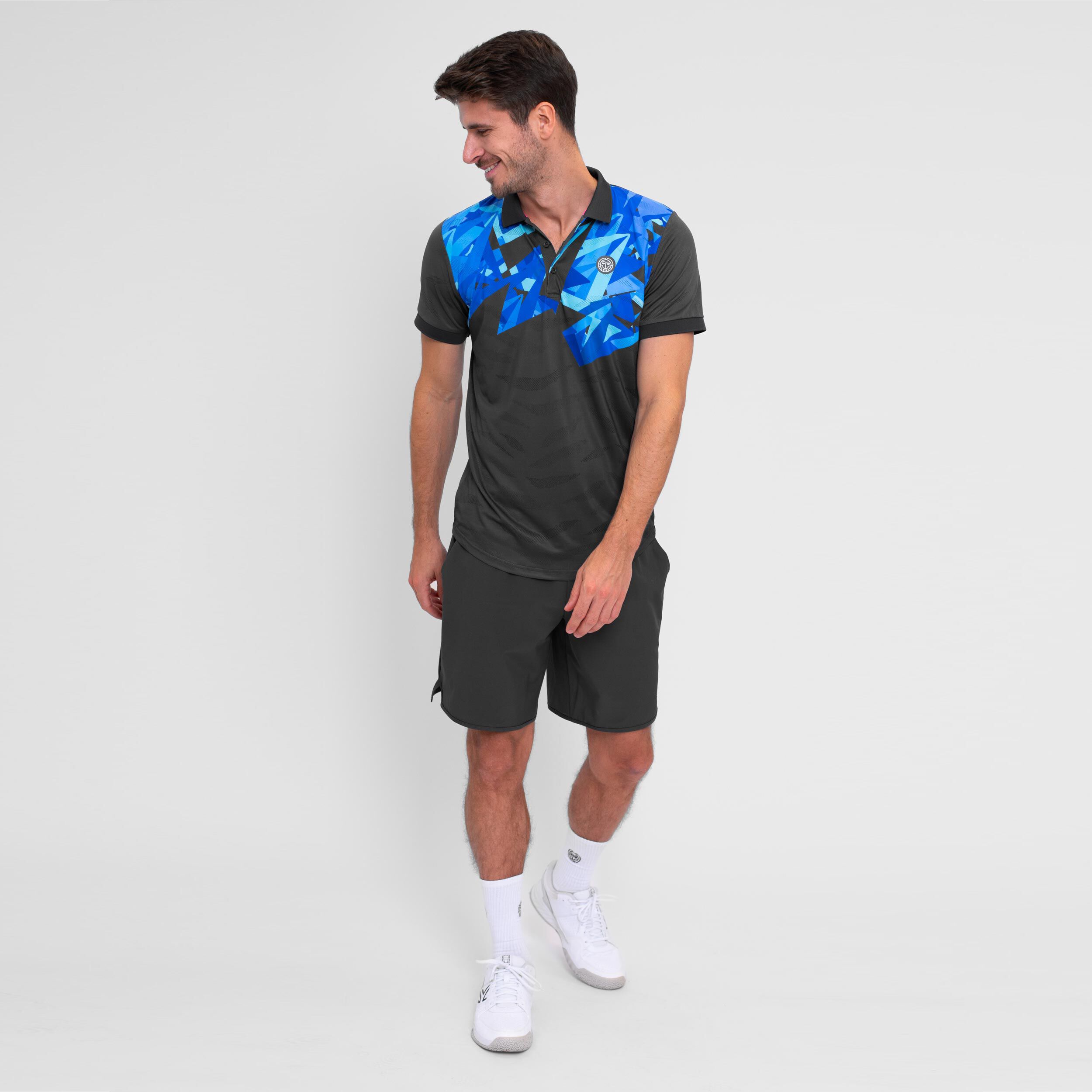 BIDI BADU Spike Polo Hommes - Gris Foncé, Bleu