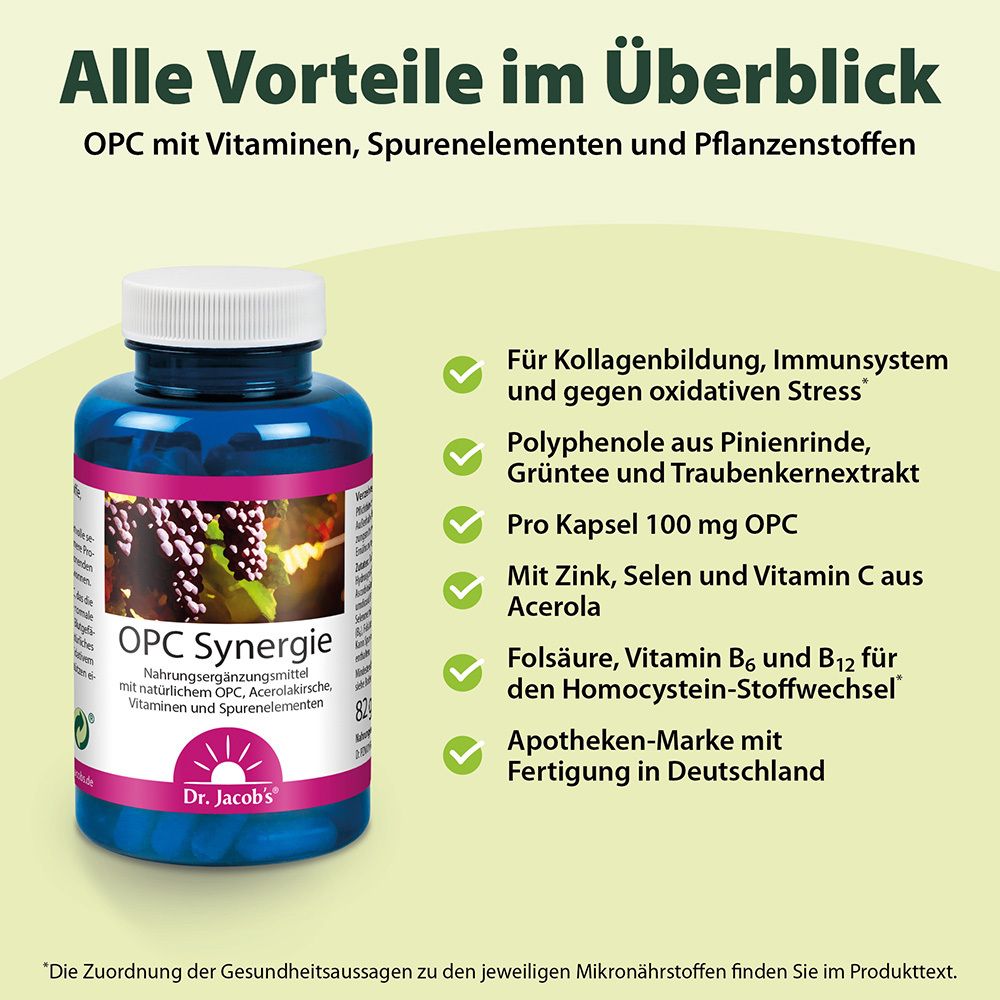Dr. Jacob's OPC Synergie Traubenkernextrakt + Grüner Tee + Vitamin C aus Acerola