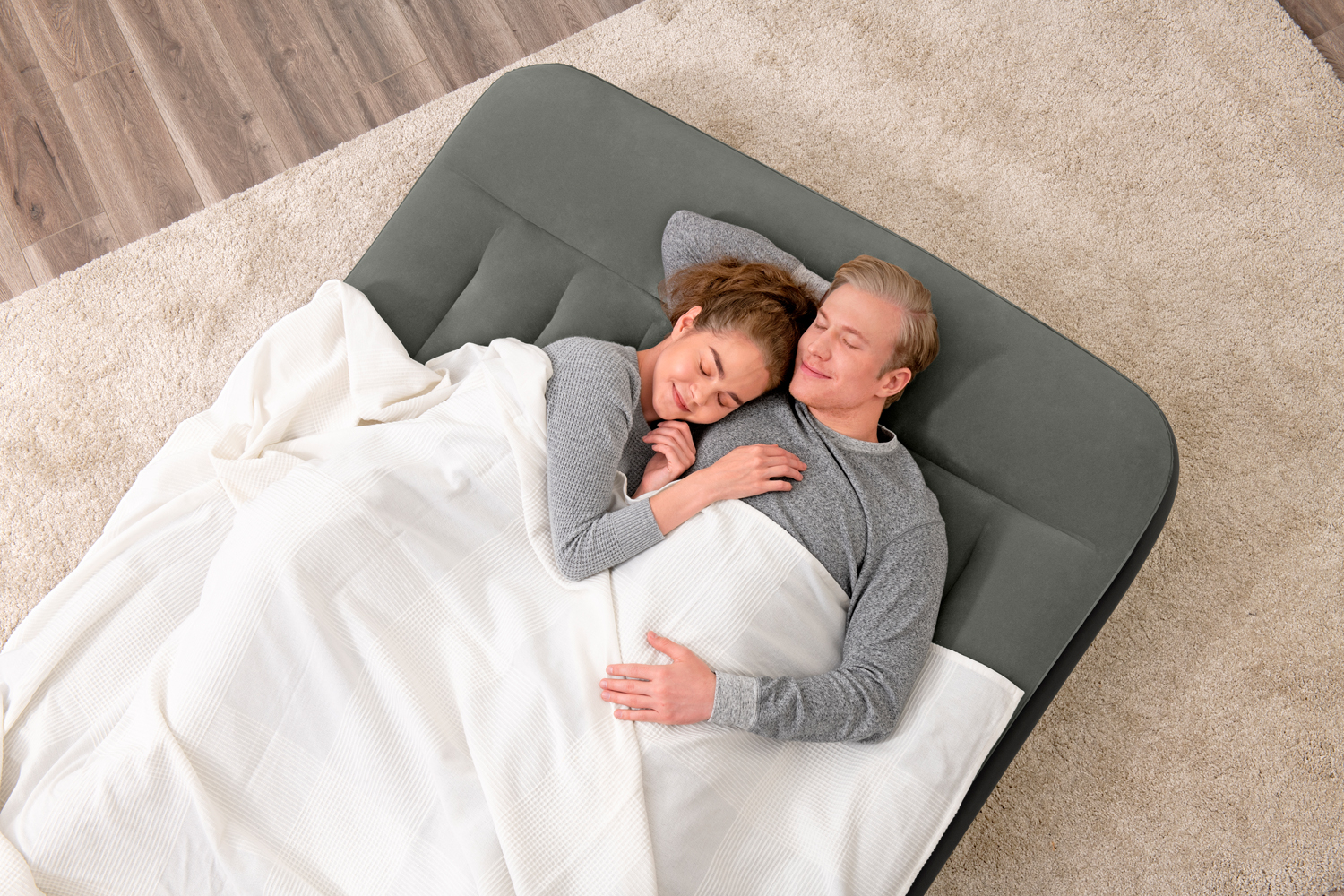 (191x137cm) TriTech Luftbett Aufblasbares Doppelbett Gäste Luftmatratze mit Integriertem Kissen (67681) - Grau / Schwarz