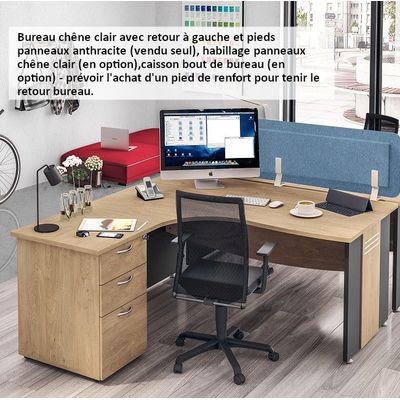 Bureau compact à droite DUAL - L160 cm - Pieds alu - plateau blanc (Pieds de renfort ou caisson bout de bureau obligatoire à rajouter - non inclus)