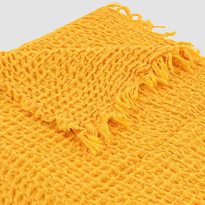 Plaid avec franges 'Maelia' jaune ocre