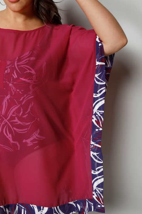Tunika, oversized, Mesh, gemusterte Kanten